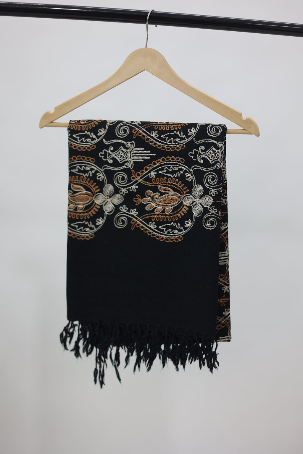 lajvar black woollen shawl with embroidery