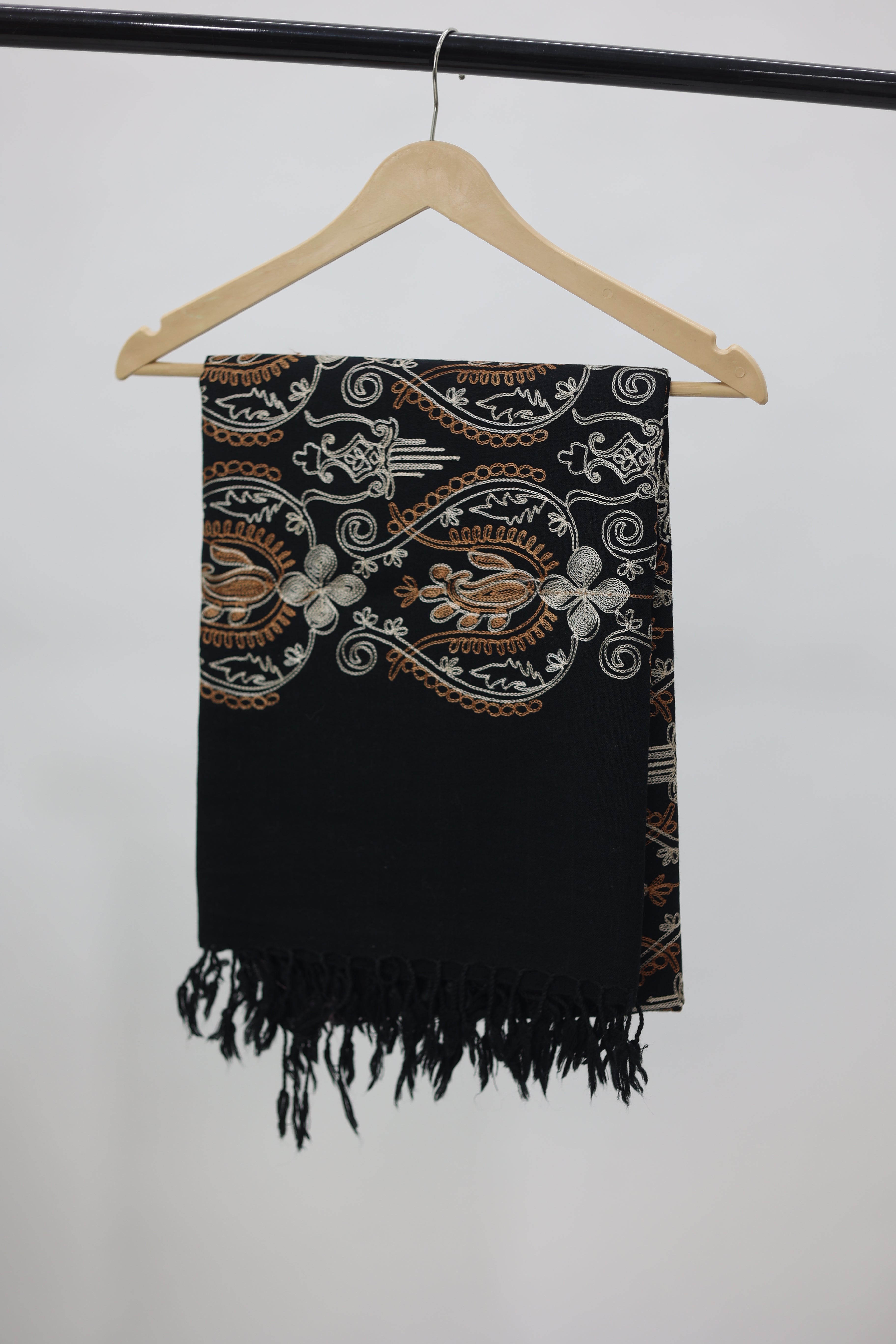 lajvar black woollen shawl with embroidery