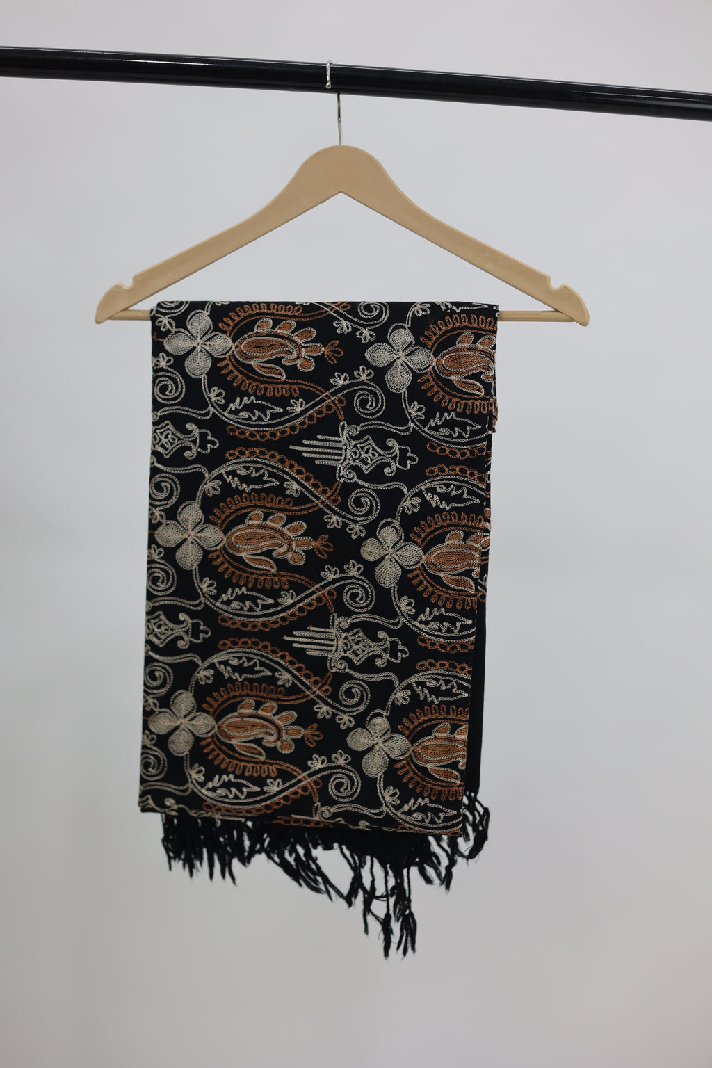 lajvar black woollen shawl with embroidery