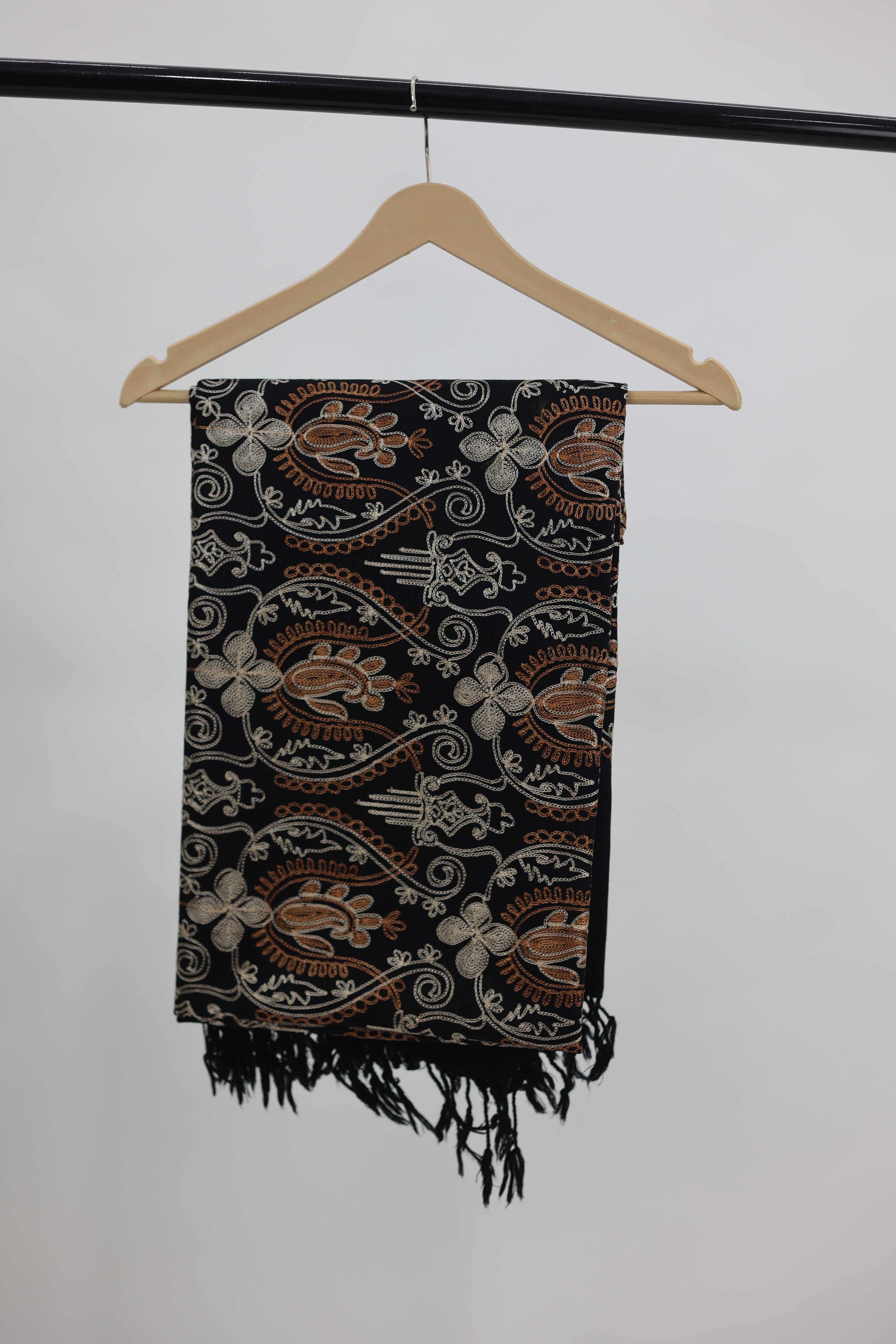 lajvar black woollen shawl with embroidery