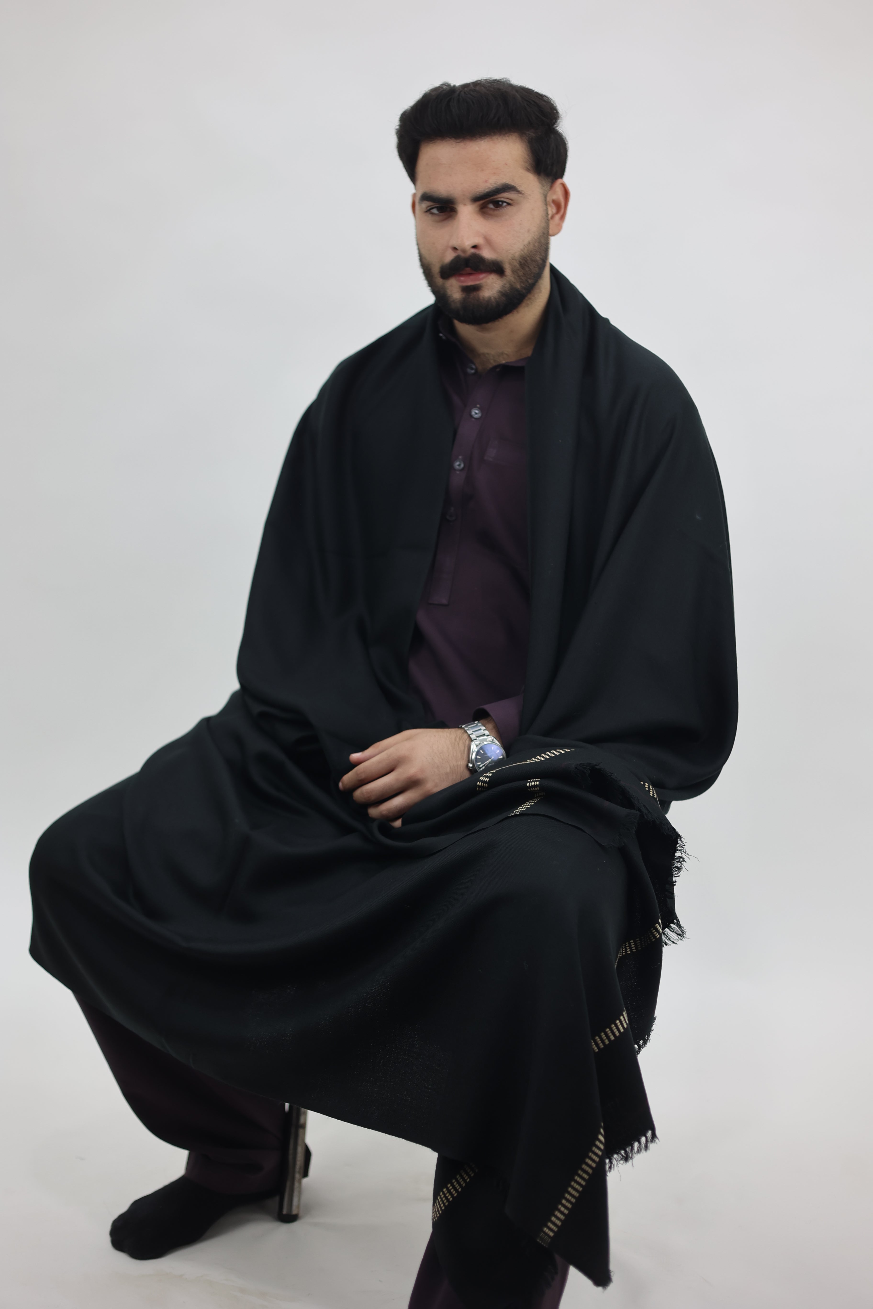 Black Light Weight Woolen Shawl